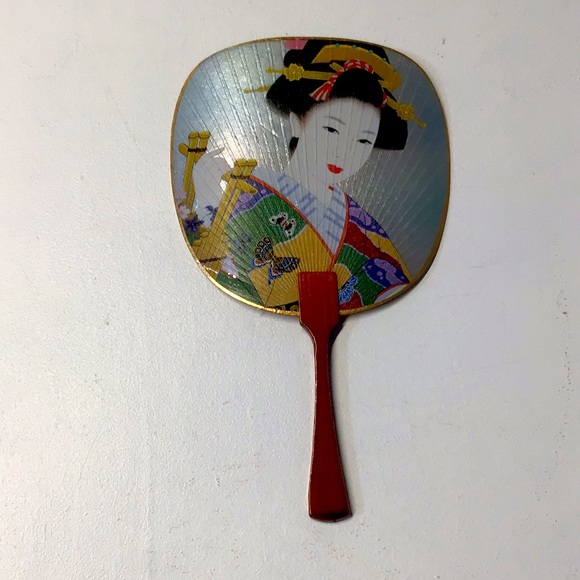 Japanese hand fan paper bamboo varnished handle Costume /use/display Geisha - Picture 2 of 11
